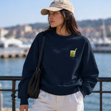 What The Fuck Is Kuzu Kulağı Oversize Sweatshirt – Lacivert – model üzerinde ön görünüm