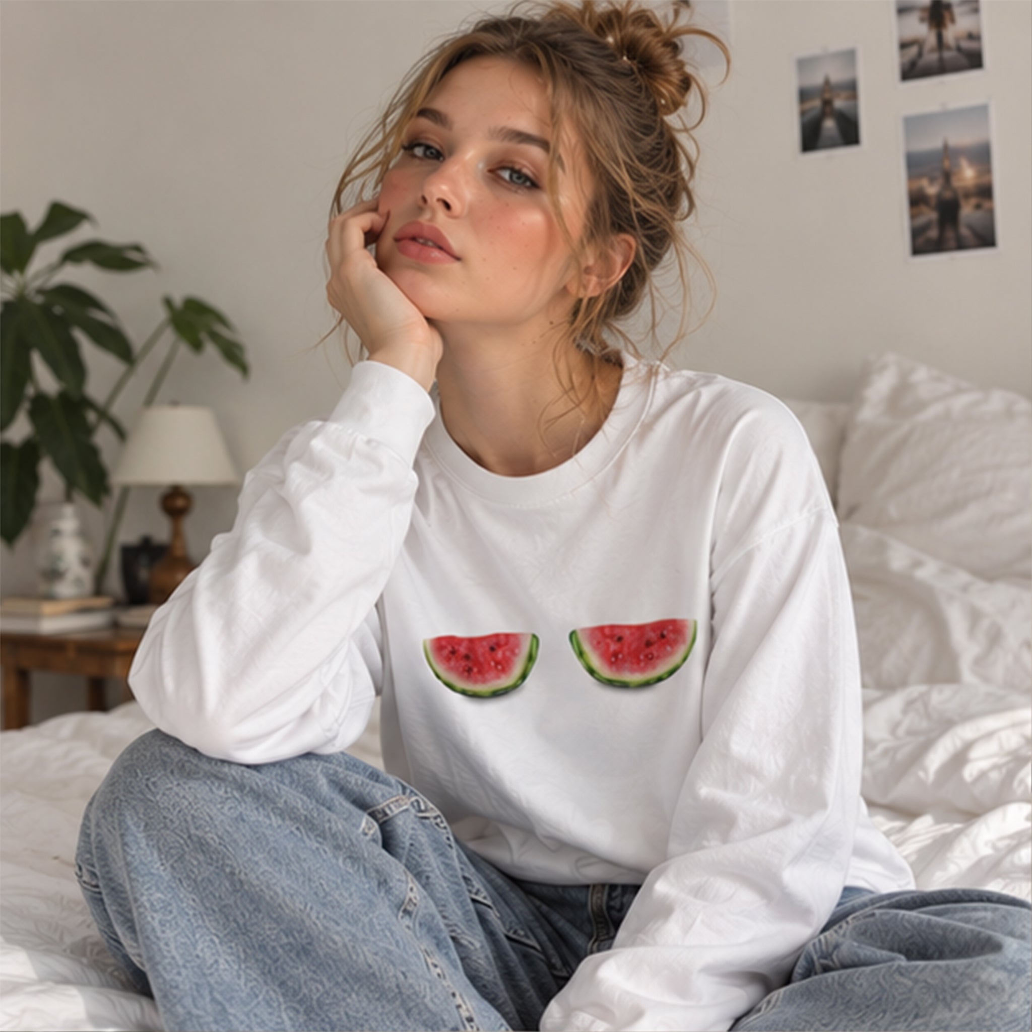 Summer Twins Oversize Sweatshirt – Beyaz – model üzerinde ön görünüm