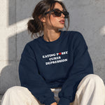 Eating Pussy Cures Depression Oversize Sweatshirt – Lacivert – model üzerinde ön görünüm