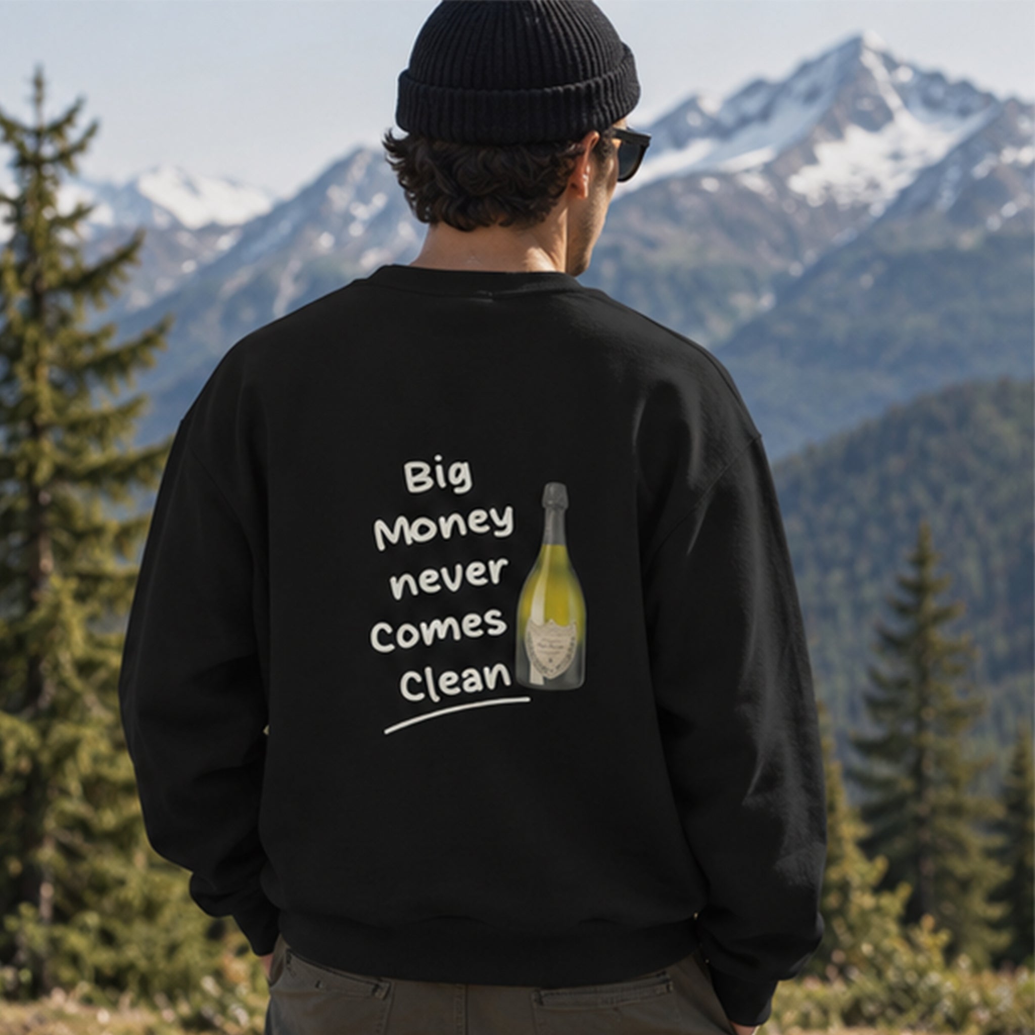 Big Money Never Comes Clean Oversize Sweatshirt – Siyah – model üzerinde arka görünüm