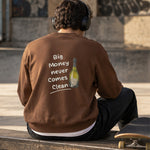 Big Money Never Comes Clean Oversize Sweatshirt – Kahverengi – model üzerinde arka görünüm