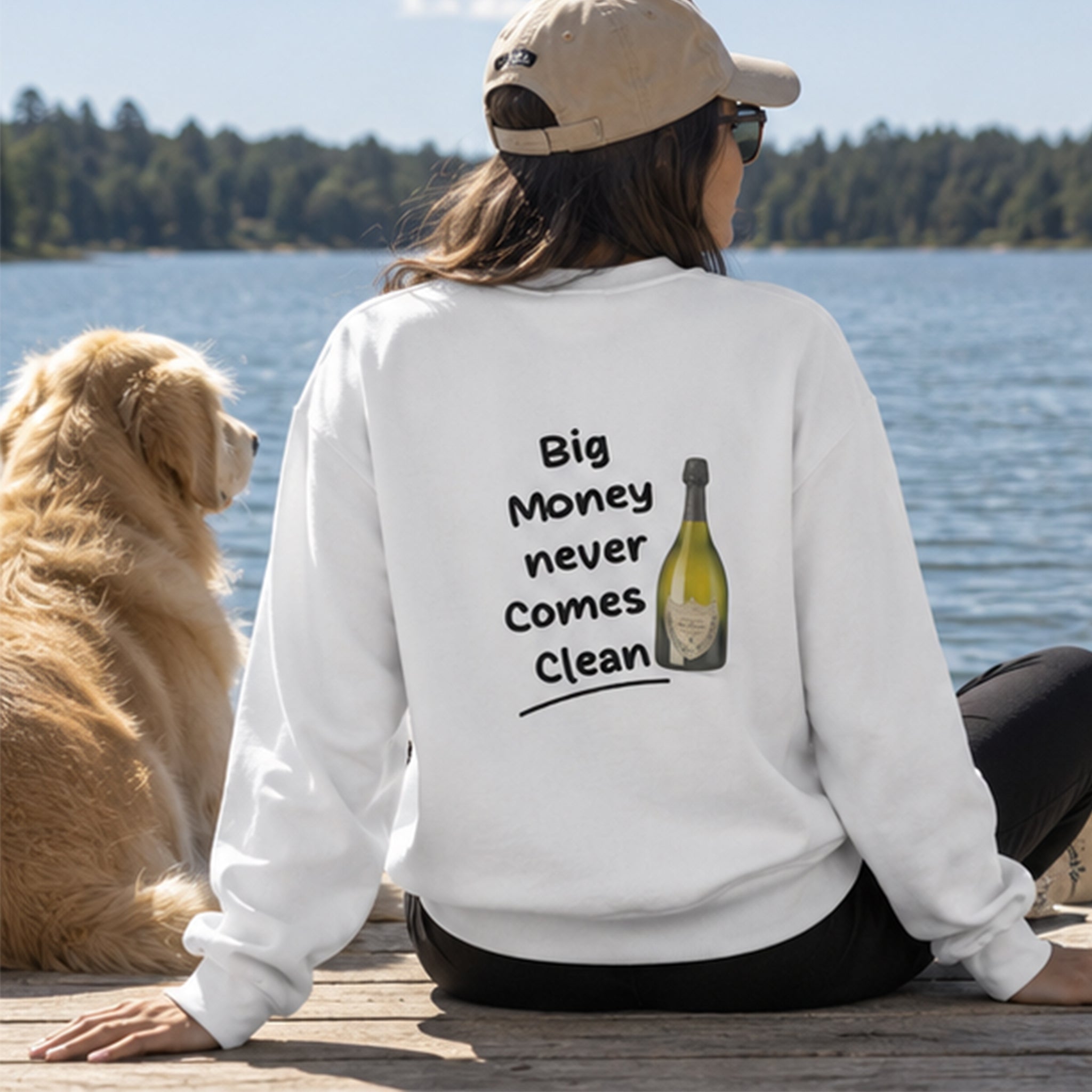 Big Money Never Comes Clean Oversize Sweatshirt – Beyaz – model üzerinde arka görünüm