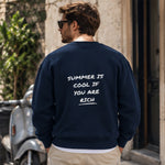 Summer Is Cool If You're Rich Oversize Sweatshirt – Lacivert – model üzerinde arka görünüm