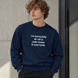I’m Boring Baby Oversize Sweatshirt – Lacivert – model üzerinde ön görünüm