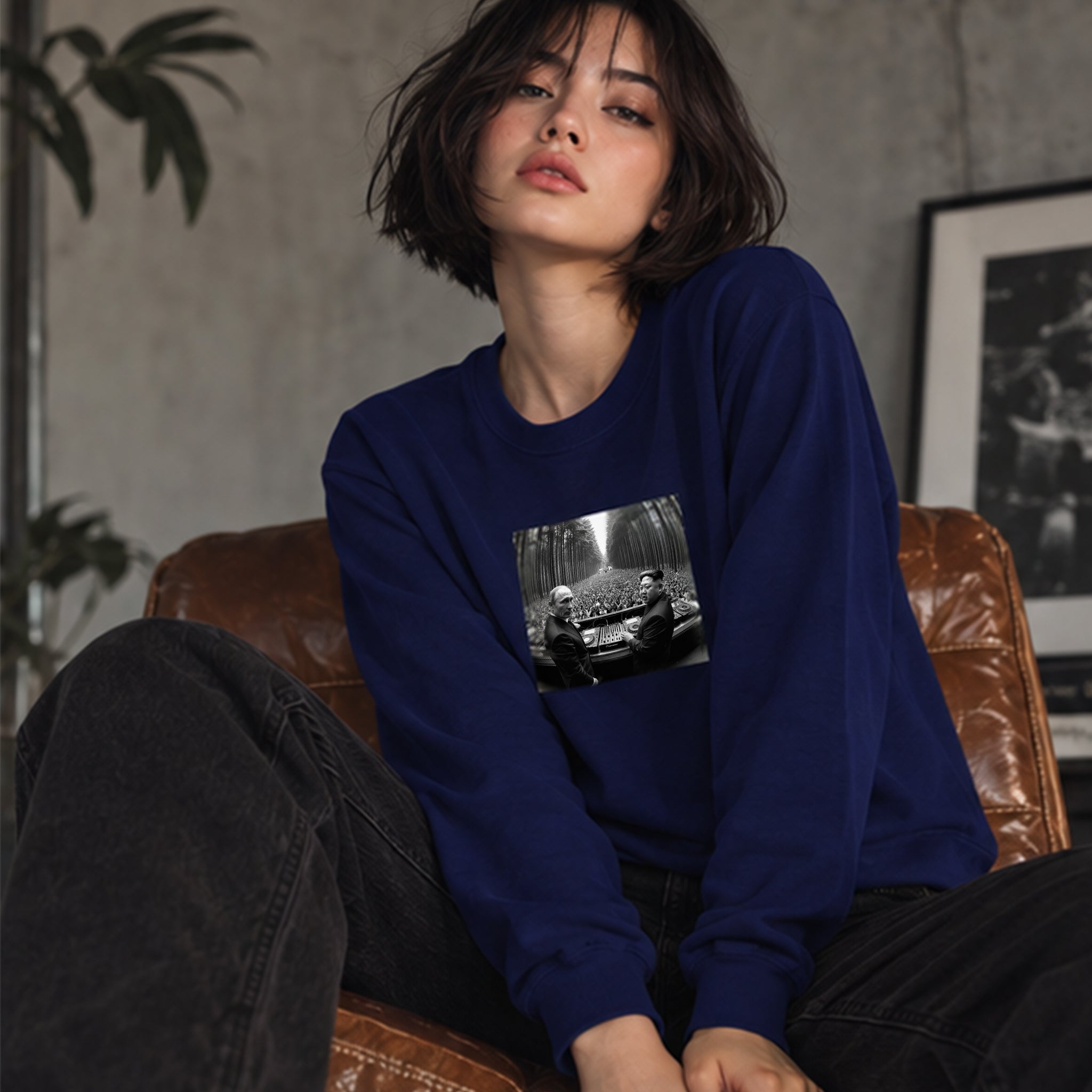 No Requests Sweatshirt – Lacivert – model üzerinde ön görünüm