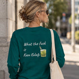 What The Fuck Is Kuzu Kulağı Sweatshirt – Koyu Yeşil – model üzerinde arka görünüm