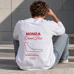 Monza Grand Prix Sweatshirt – Beyaz – model üzerinde arka görünüm