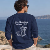 Slow Sunday Coffee Club Sweatshirt – Lacivert – model üzerinde arka görünüm