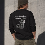 Slow Sunday Coffee Club Sweatshirt – Siyah – model üzerinde arka görünüm