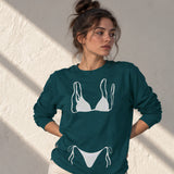 White Bikini Sweatshirt – Koyu Yeşil – model üzerinde ön görünüm