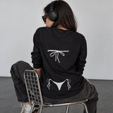 White Bikini Sweatshirt – Siyah – model üzerinde arka görünüm