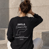 Imola Grand Prix Sweatshirt – Siyah – model üzerinde arka görünüm