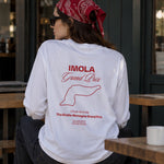 Imola Grand Prix Sweatshirt – Beyaz – model üzerinde arka görünüm