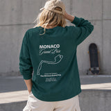 Monaco Grand Prix Sweatshirt – Koyu Yeşil – model üzerinde arka görünüm