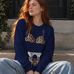 Noir Seduce – Leopard Sweatshirt – Lacivert – model üzerinde ön görünüm