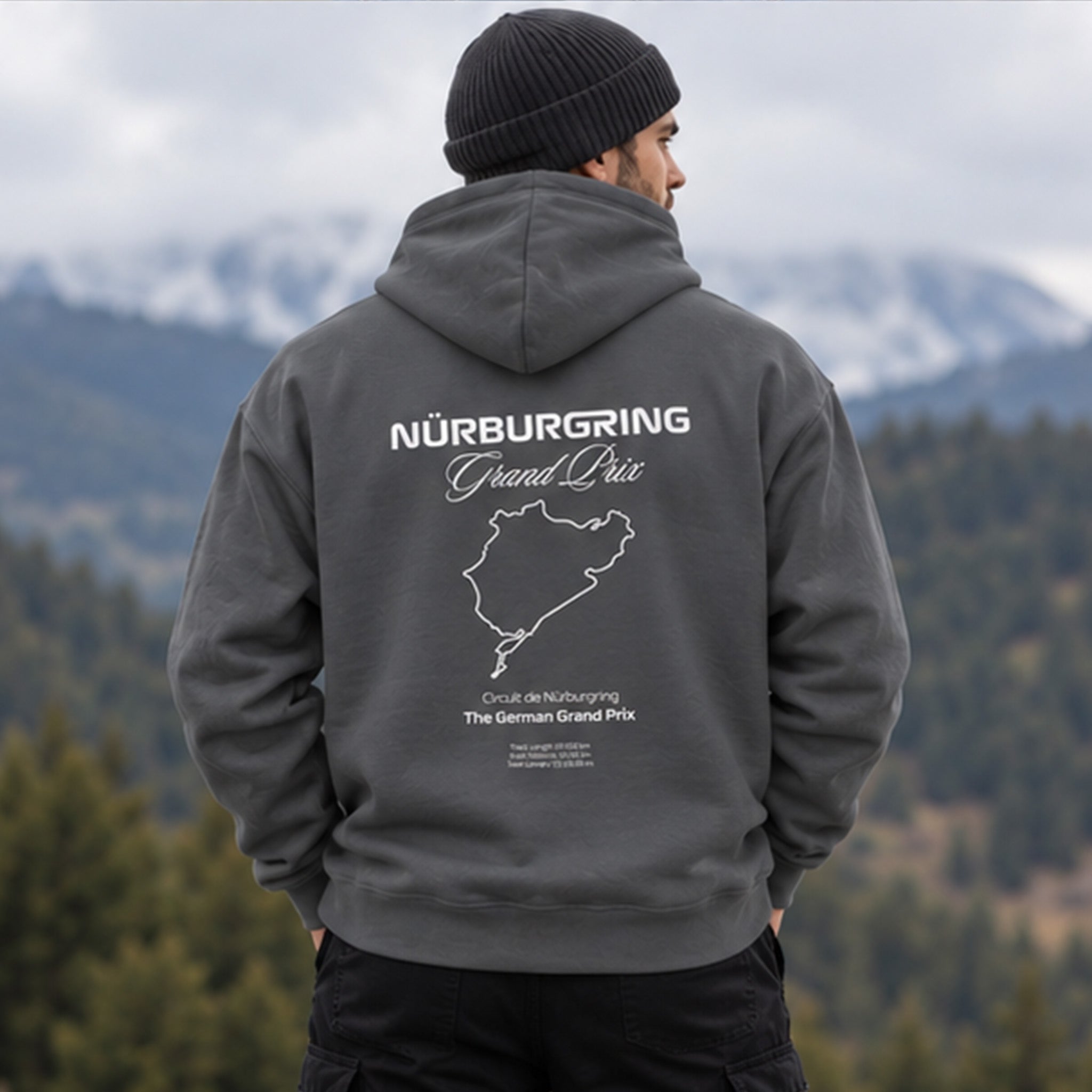 German Grand Prix – Nürburgring Grand Prix Oversize Hoodie – Antrasit – model üzerinde arka görünüm