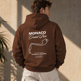 Monaco Grand Prix Oversize Hoodie – Kahverengi – model üzerinde arka görünüm