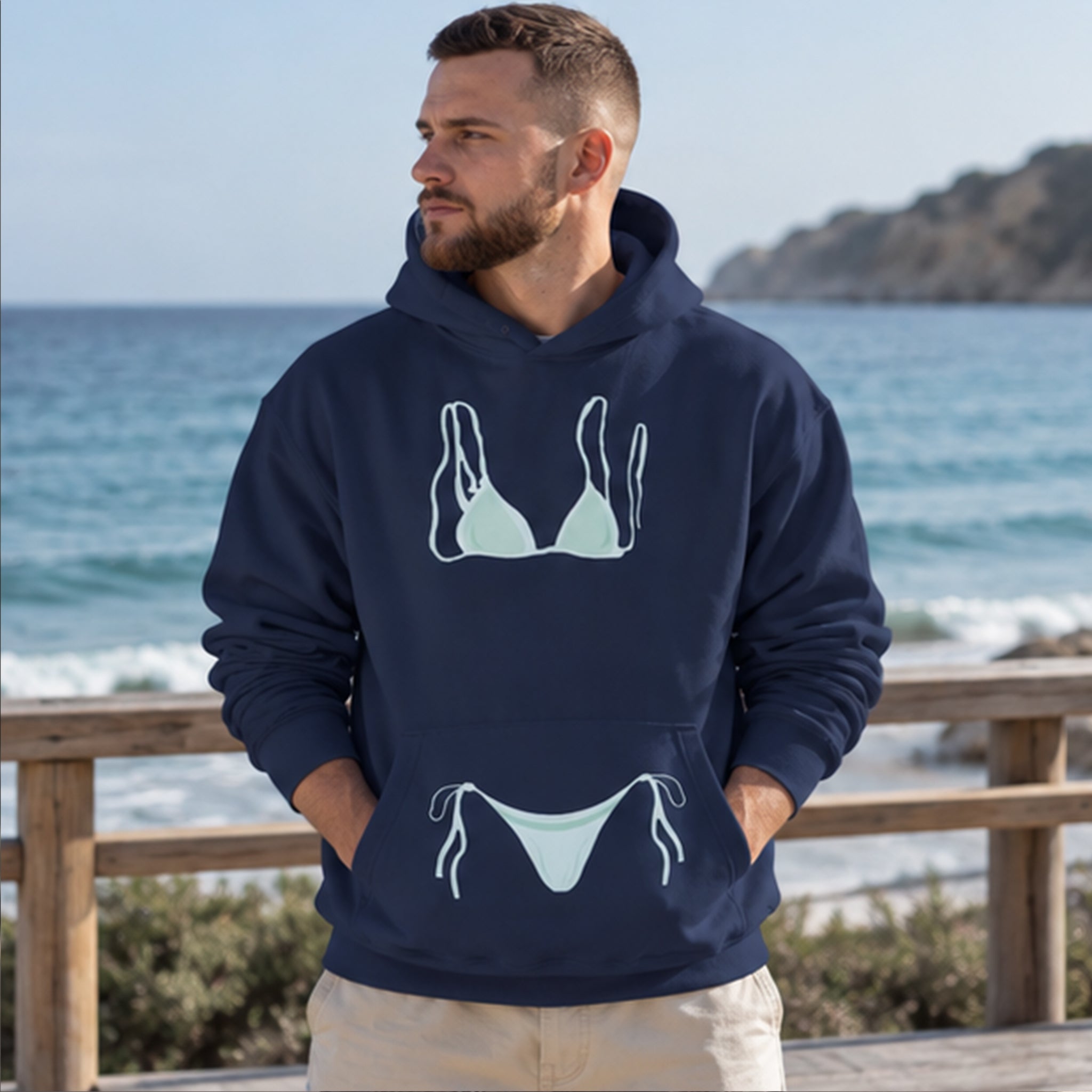 Blue Bikini Hoodie – Lacivert – model üzerinde ön görünüm