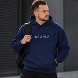 What The Fuck Is Tesla Hoodie – Lacivert – model üzerinde ön görünüm