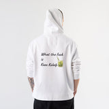 What The Fuck Is Kuzu Kulağı Hoodie – Beyaz – model üzerinde arka görünüm