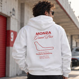 Monza Grand Prix Hoodie – Beyaz – model üzerinde arka görünüm