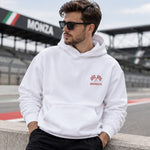Monza Grand Prix Oversize Hoodie – Beyaz – model üzerinde ön görünüm