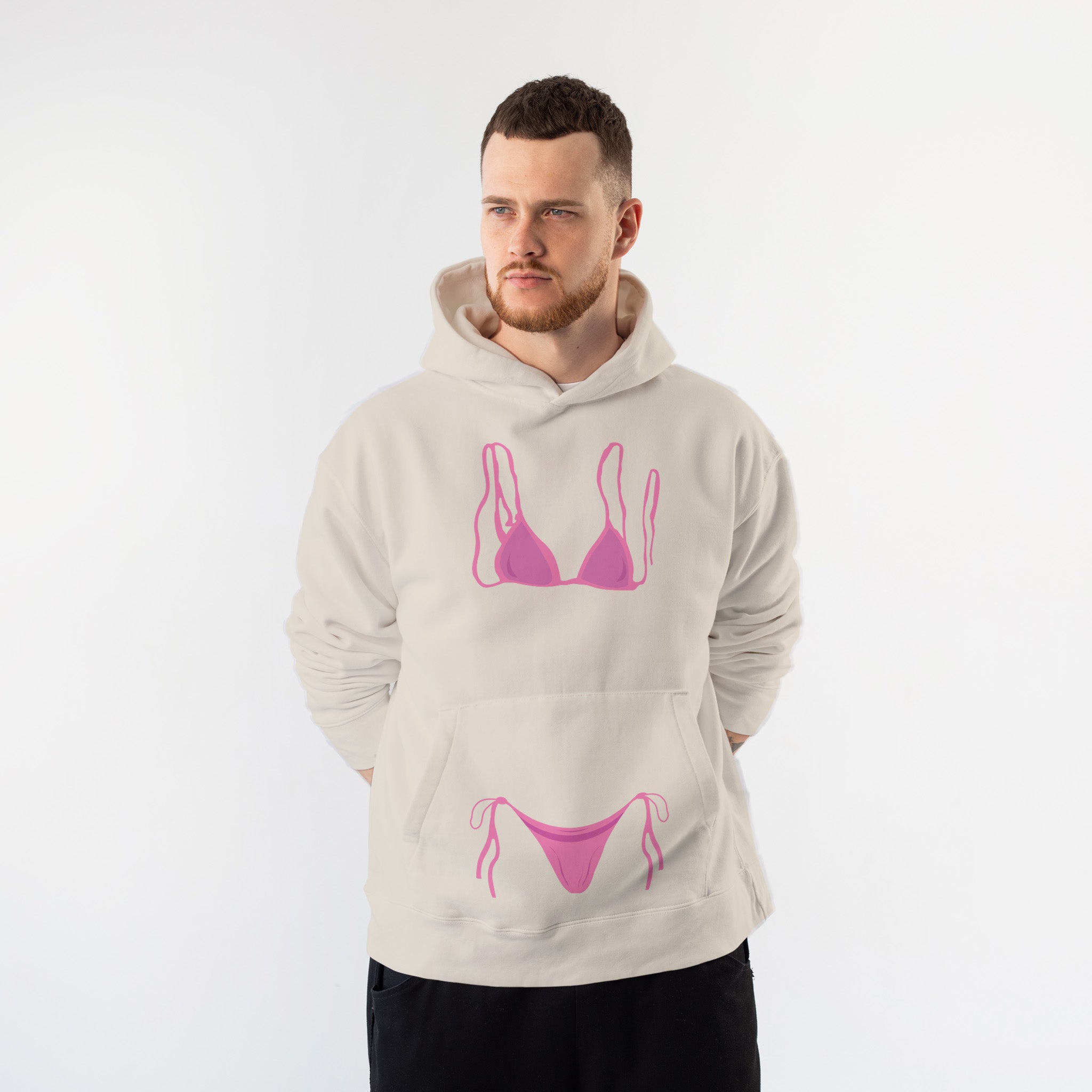 Pink Bikini Hoodie – Krem – model üzerinde ön görünüm