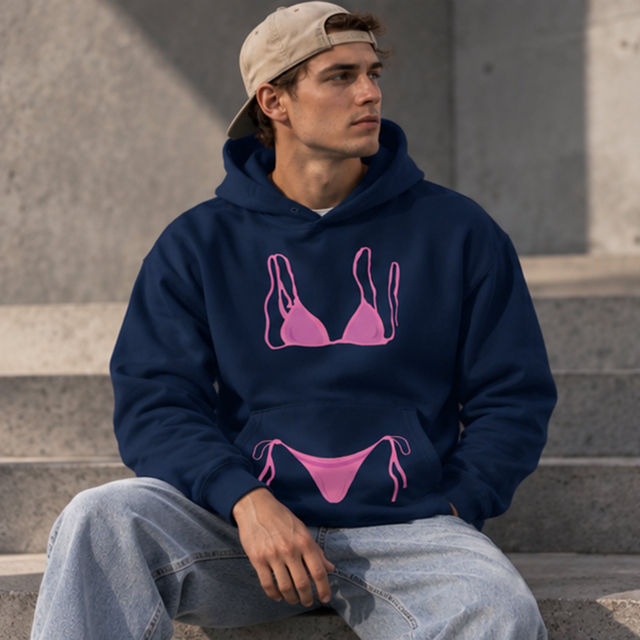 Pink Bikini Hoodie – Lacivert – model üzerinde ön görünüm