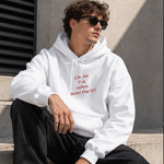 Before World War 3 Hoodie – Beyaz – model üzerinde ön görünüm