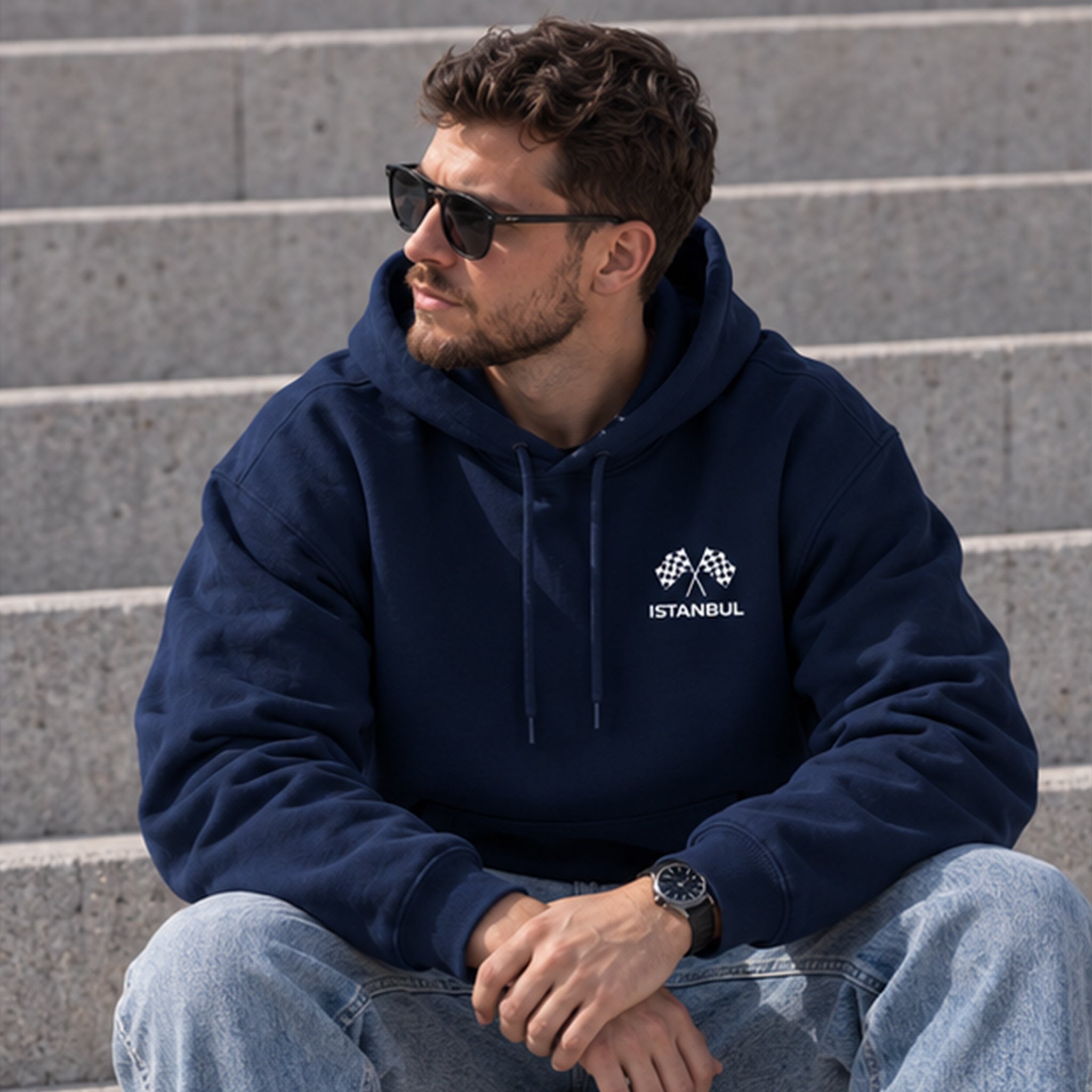 Türkiye Grand Prix Hoodie – Lacivert – model üzerinde ön görünüm