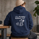 Slow Sunday Coffee Club Hoodie – Lacivert – model üzerinde arka görünüm