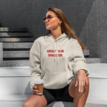 Adult Film Director Hoodie – Krem – model üzerinde ön görünüm