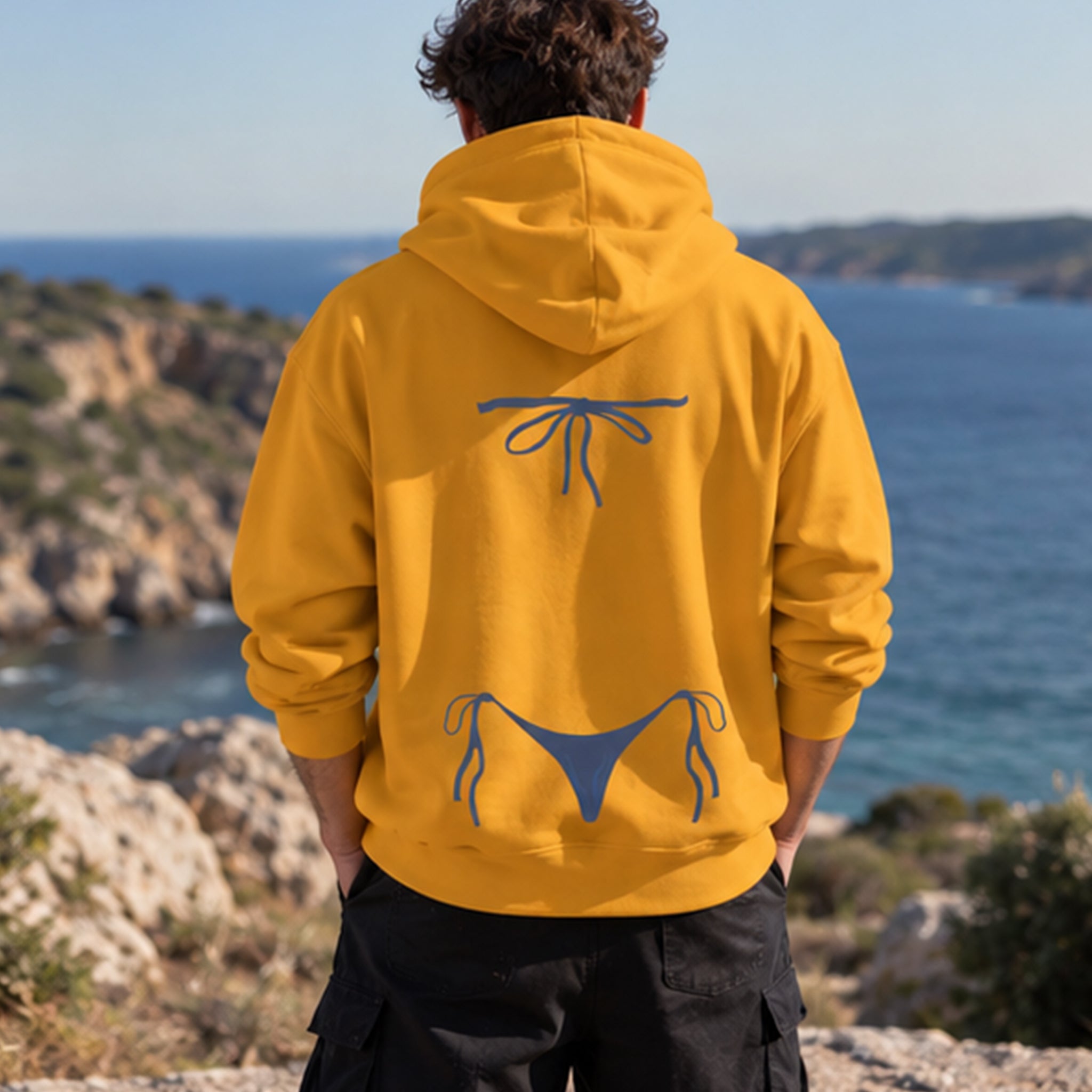 Navy Blue Bikini Hoodie – Turuncu – model üzerinde arka görünüm