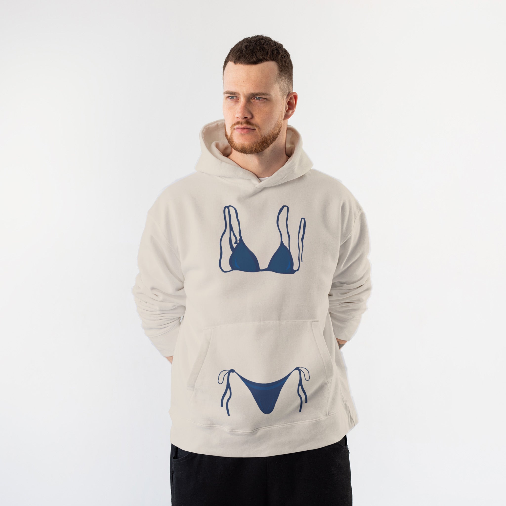 Navy Blue Bikini Hoodie – Krem – model üzerinde ön görünüm