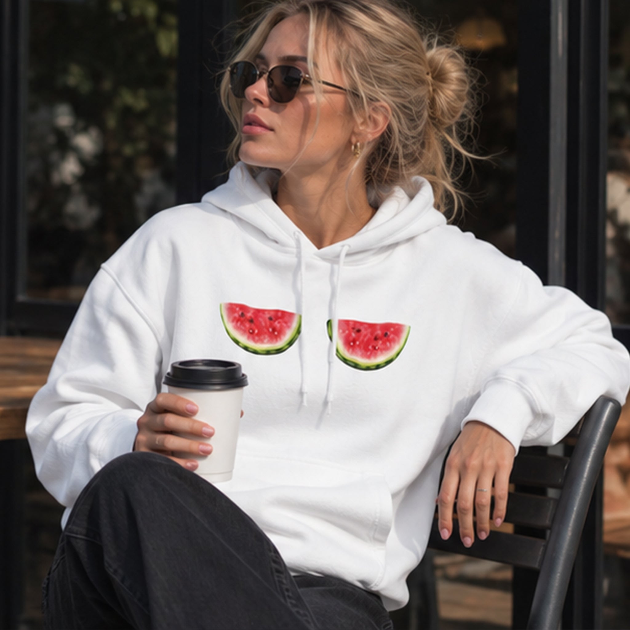 Summer Twins Hoodie – Beyaz – model üzerinde ön görünüm