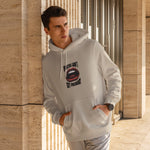 Mouths Can't Get Pregnant Hoodie – Krem – model üzerinde ön görünüm