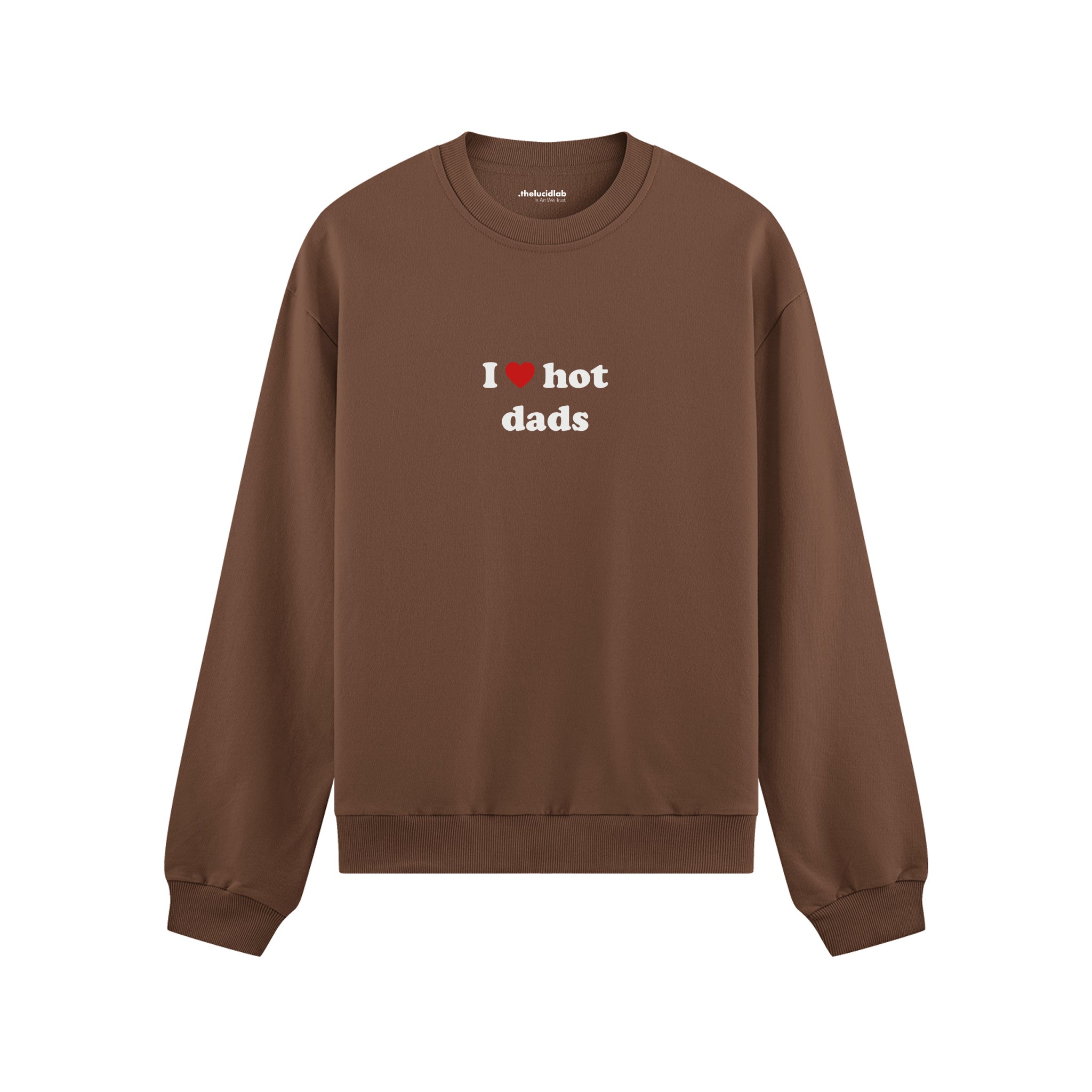I Love Hot Dads Oversize Sweatshirt - Kahverengi - ön görünüm