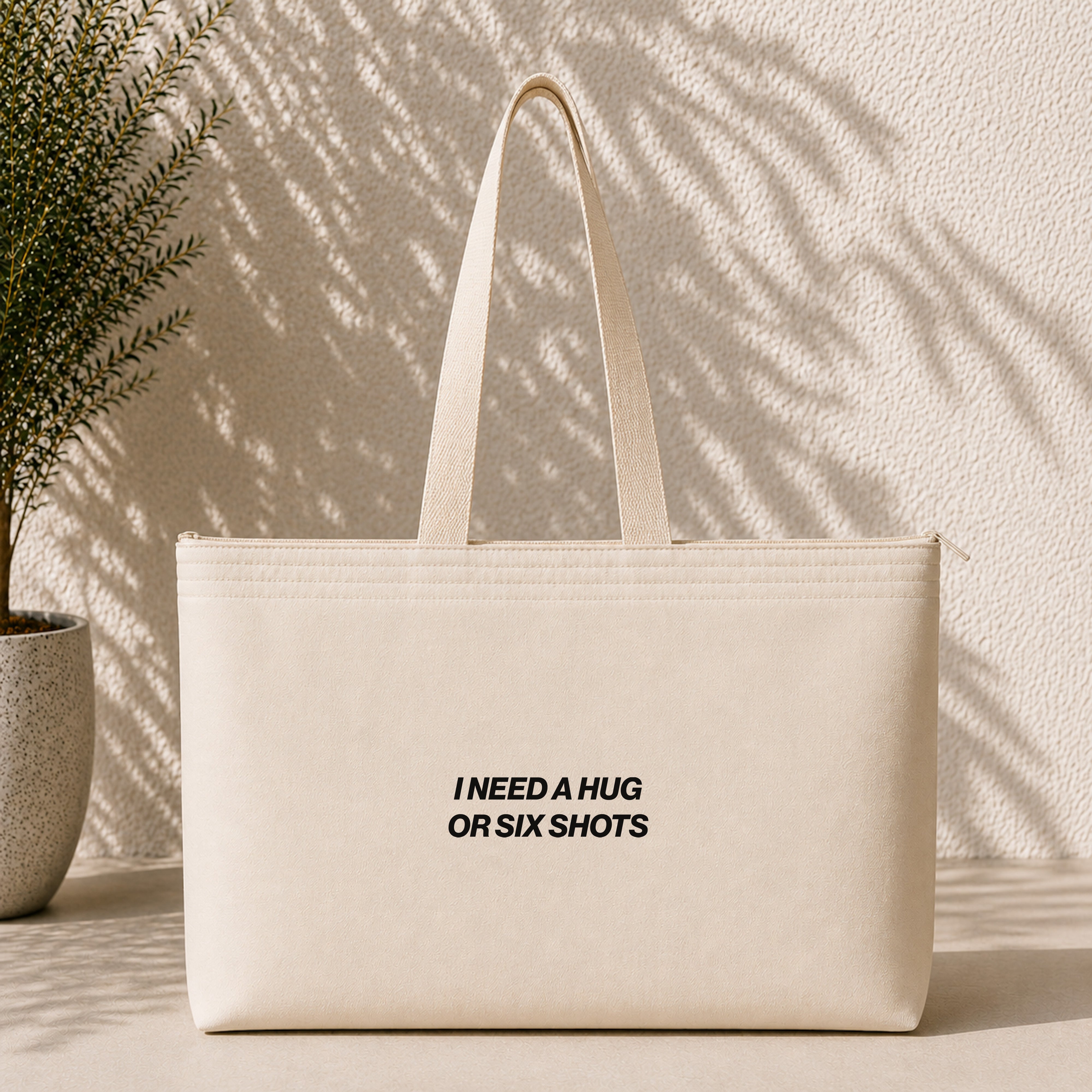 I Need a Hug or Six Shots Weekend Tote Bag – ön görünüm