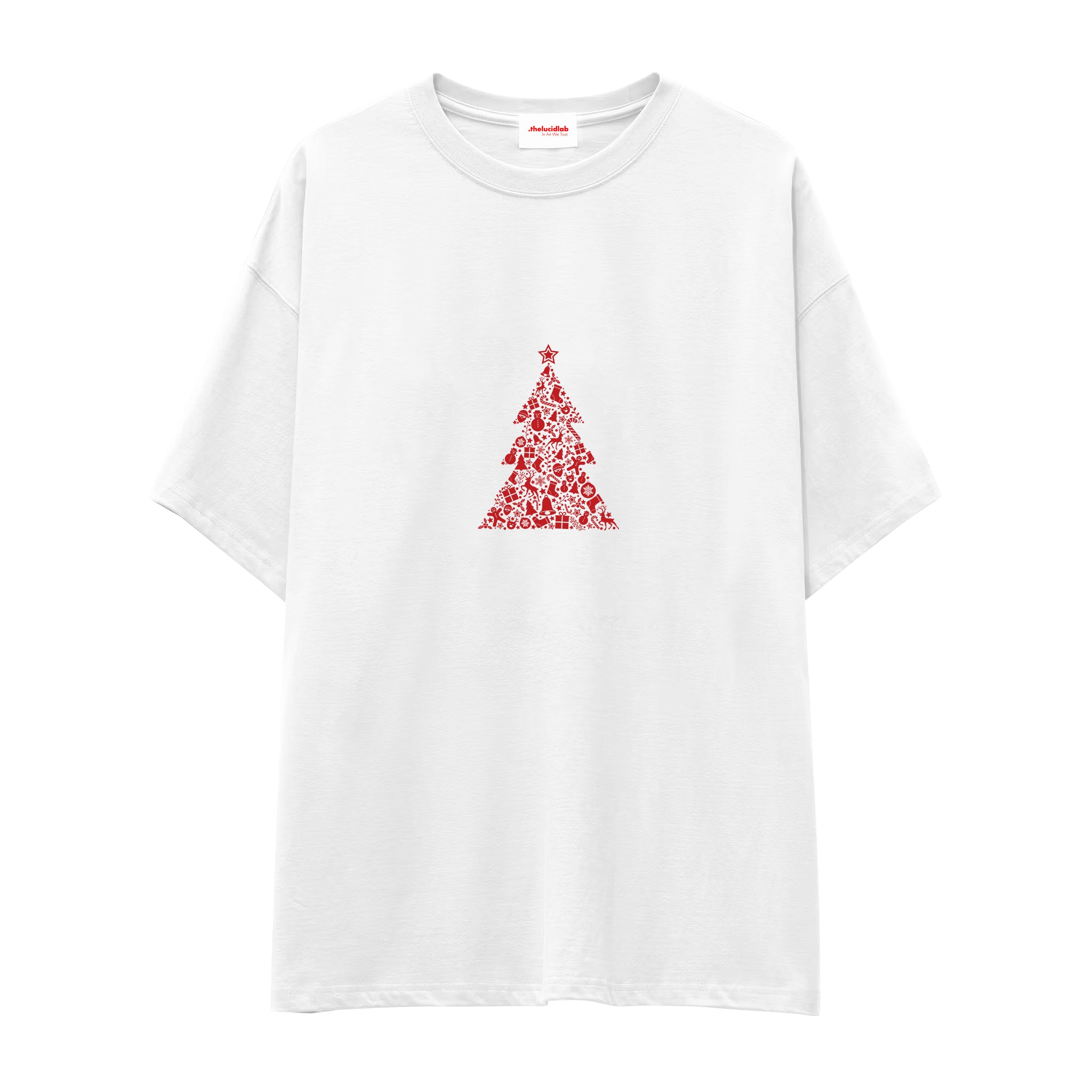 Iconic Christmas Tree Oversize Tişört Beyaz Ön