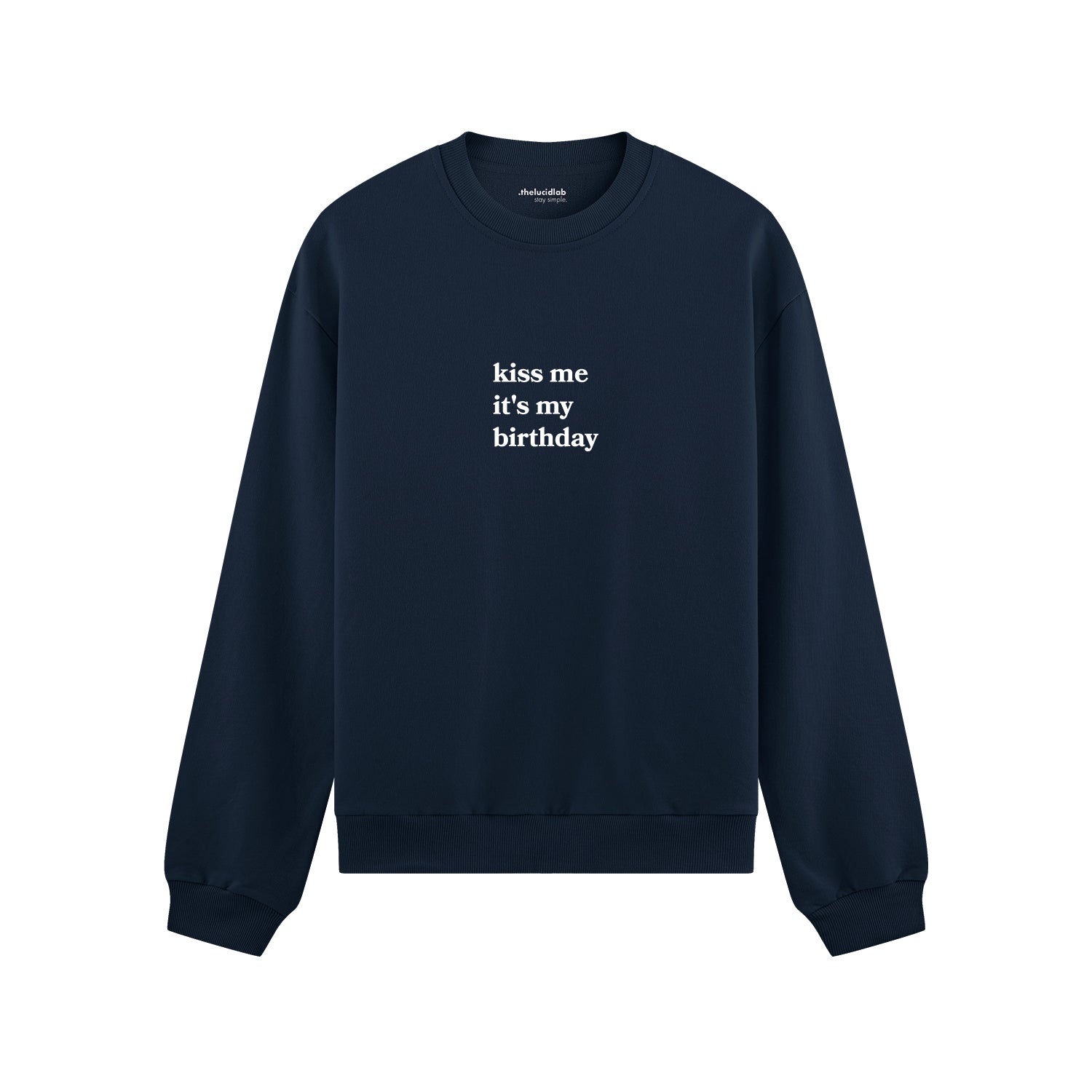 Kiss Me It's My Birthday Oversize Sweatshirt - Lacivert - ön görünüm