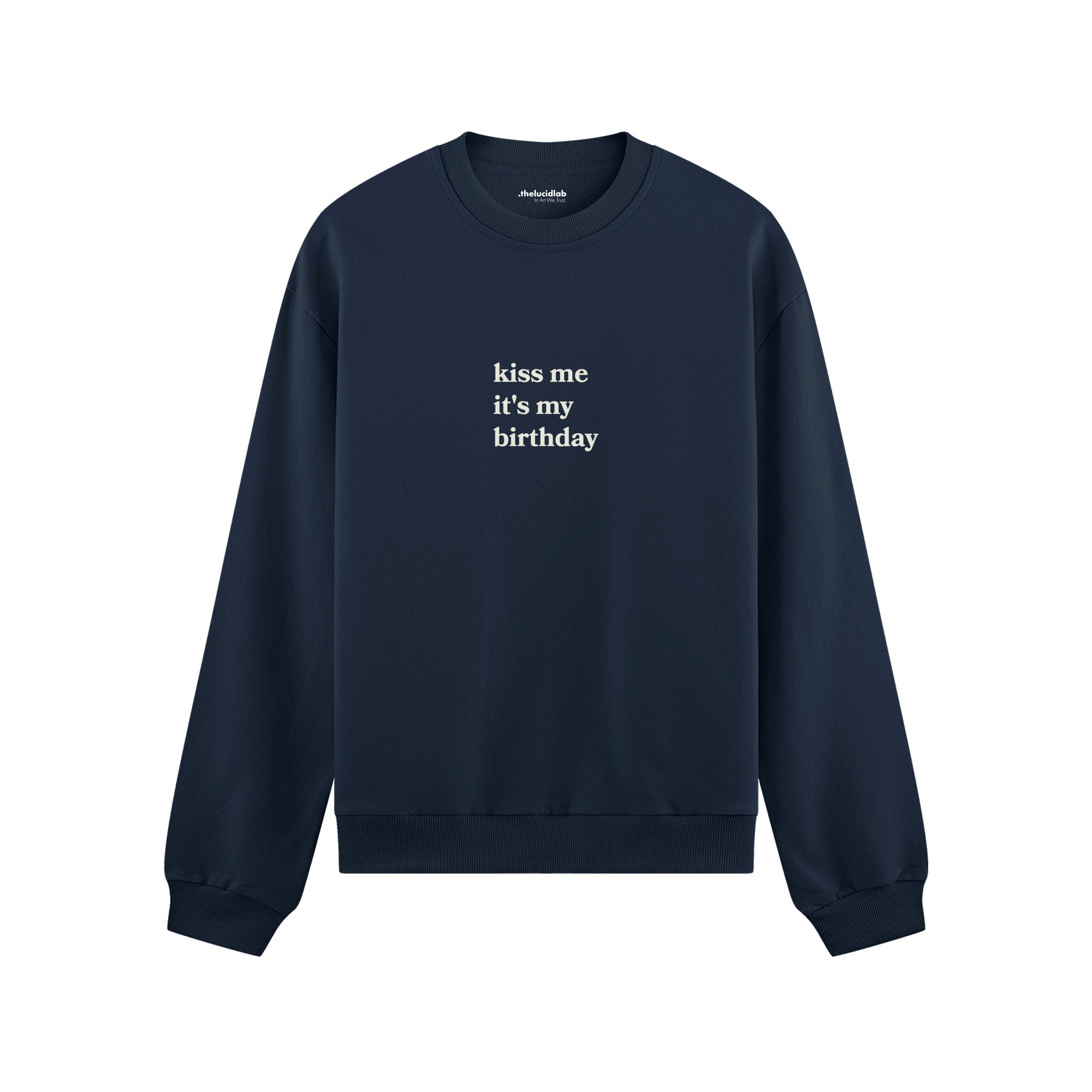 Kiss Me It's My Birthday Oversize Sweatshirt - Lacivert - ön görünüm