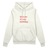 Kiss Me It's My Birthday Oversize Hoodie - Beyaz - ön görünüm