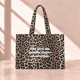 Middle Finger Leopard Tote Bag saf beyaz yazı