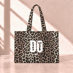 Do It Leopard Tote Bag saf beyaz yazı