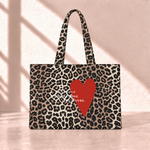 French Book Heart Leopard Tote Bag önden görünüm