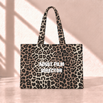 Adult Film Director Leopard Tote Bag saf beyaz yazı