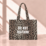 Do Not Disturb Leopard Tote Bag saf beyaz yazı
