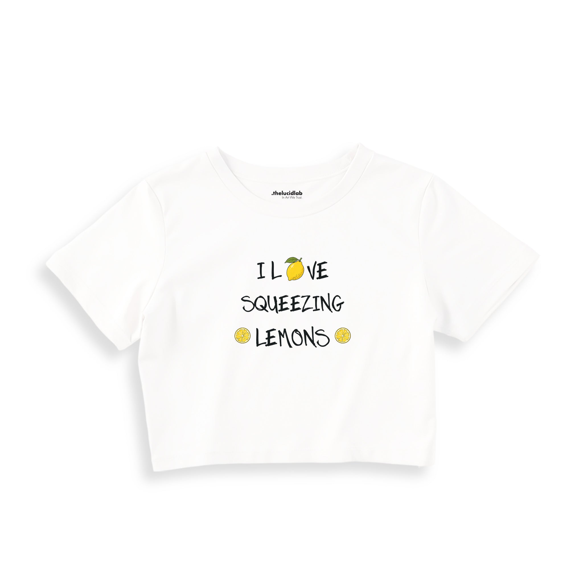 I Love Squeezing Lemons Crop Tişört — Beyaz — Ön baskı