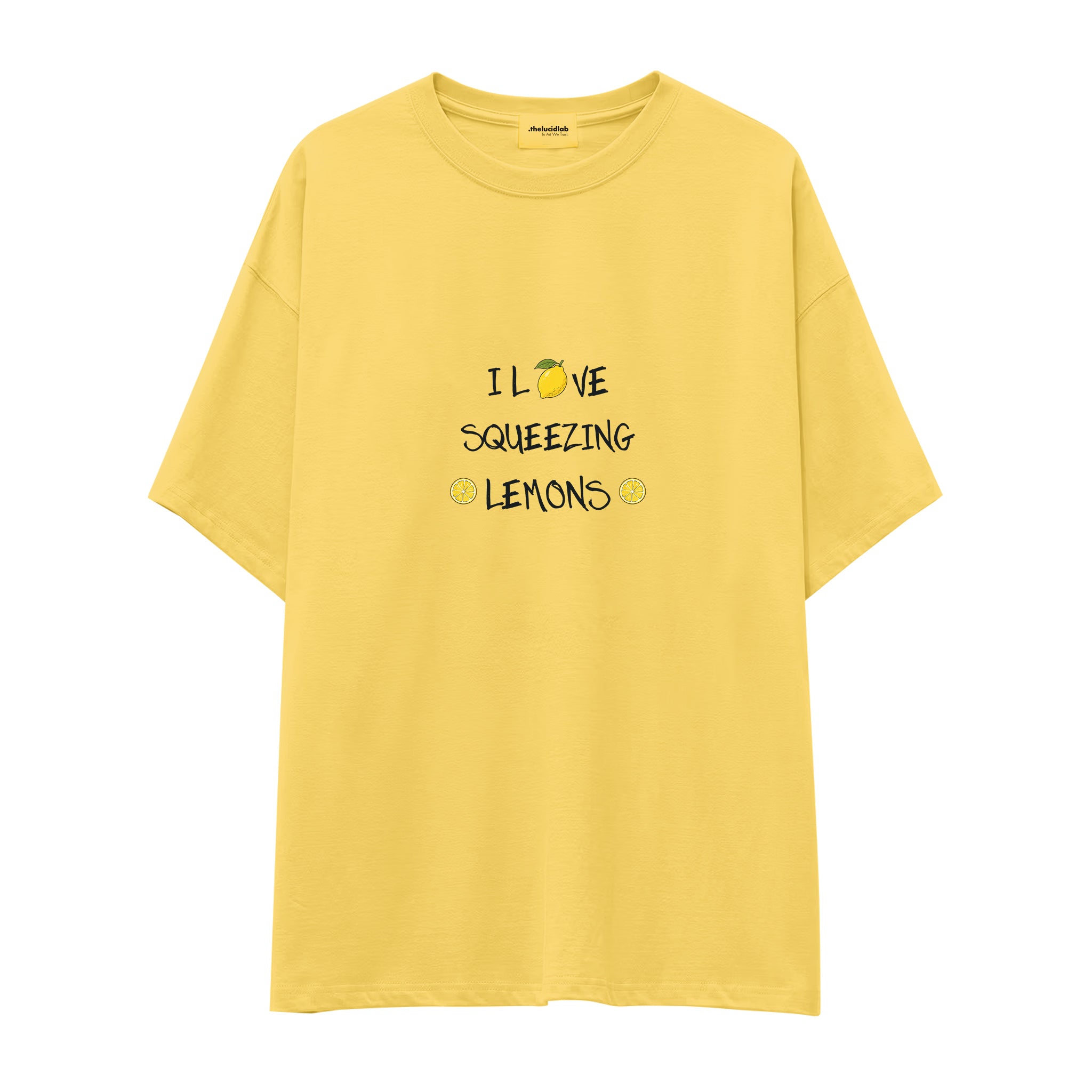 I Love Squeezing Lemons Oversize Tişört — Sarı — Ön baskı