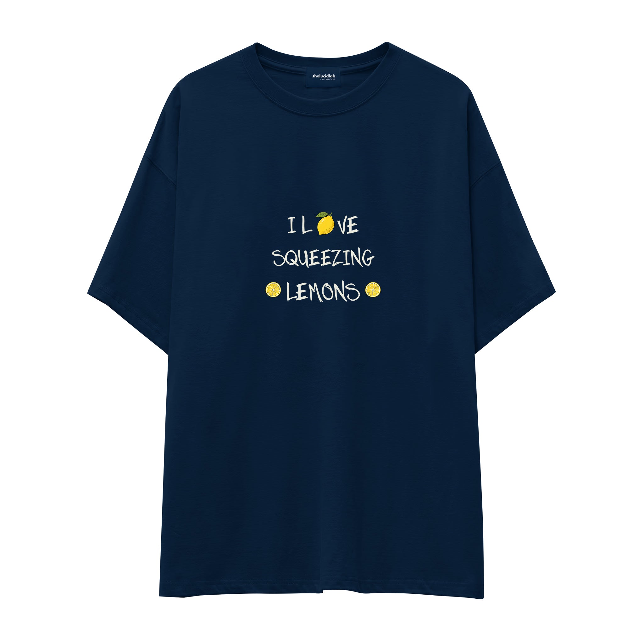 I Love Squeezing Lemons Oversize Tişört — Lacivert — Ön baskı
